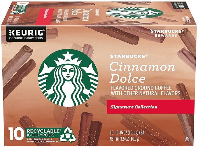 Starbucks Flavored Ground Coffee K-Cup PodsCinnamon DolceFlavored Ground Coffee Signature CollectionRecyclable K-Cups10 K-Cup Pods/Box (Pack of 2 Boxes)10 Count (Pack of 2)