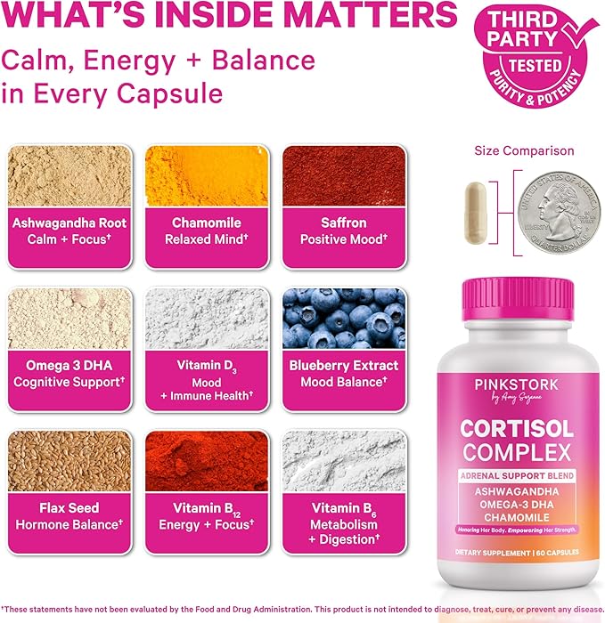 Pink Stork Primal Nutrition &amp Stress Supplements | Cortisol Complex &amp Beef Organ Bundle for Women | Adaptogen Stress Support Energy &amp Hormone Balance