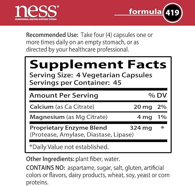 Ness® Protease + Cal/Mag | Enzyme Supplement with Calcium &amp Magnesium | Supports Protein Digestion &amp Nervous System Function | 180 Vegetarian Capsules