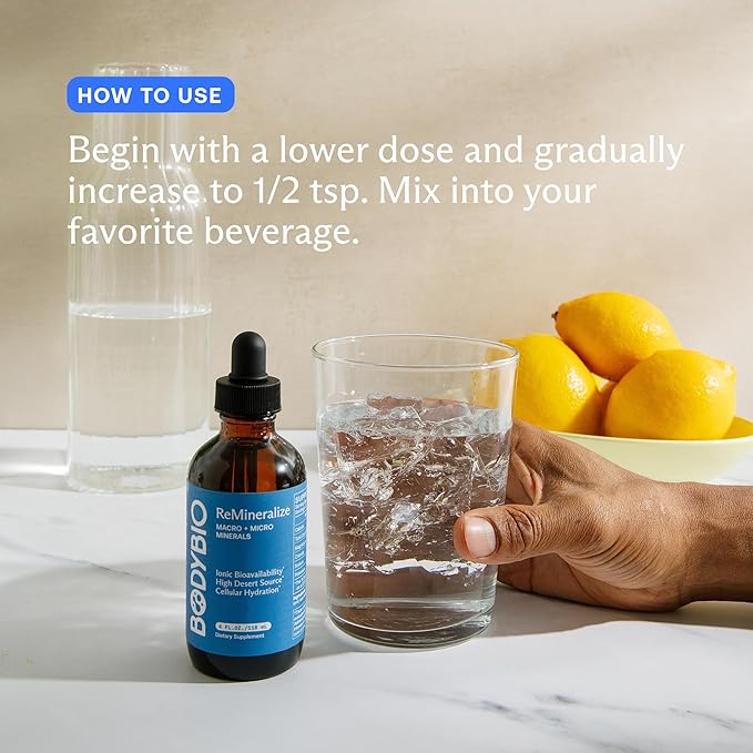BodyBio ReMineralize - Concentrated Ionic Trace Minerals to Hydrate Detox and Revitalize Your Cells - Over 72 Bioavailable Trace Minerals for Rapid Absorption 4 Fl Oz