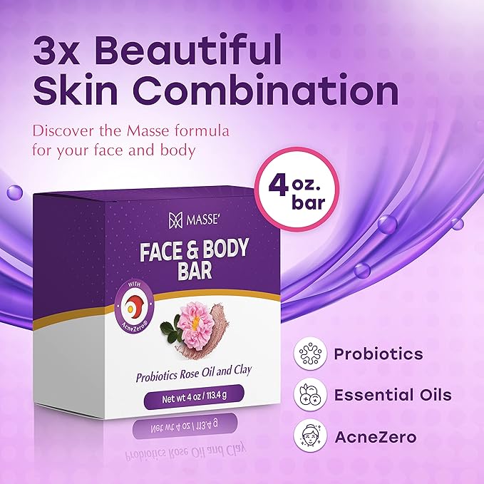 MASSE' Dietary Supplement for Probiotic Balance &amp Restore Formula and Sensitive Skin Face Wash with AcneZero Skin Cleanser