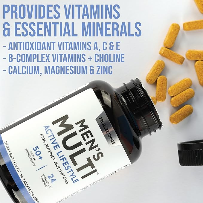 Rule 1 Proteins Men's Daily Multi Vitamins Essential Minerals Superfoods Digestive Enzymes Amino Acids and Antioxidants for Active Lifestyles and Wellness Support (180 Tablets 60 Day Supply)