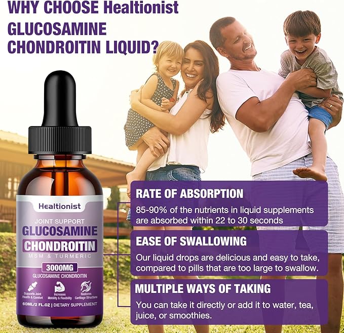 2 Pack Glucosamine Chondroitin MSM Liquid Drops Extra Strength Joint Support Supplement for Adults Men &amp Women Quercetin Boswelia Bromelain Antioxidant Immune Support (4 Fl oz)