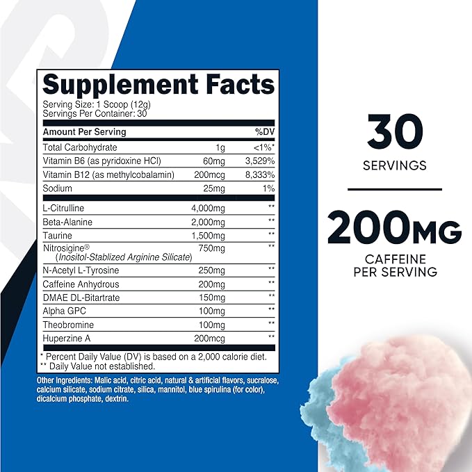 Nutricost Pre-Workout Powder (Cotton Candy) 30 Servings - GMO-Free Gluten-Free Vegetarian