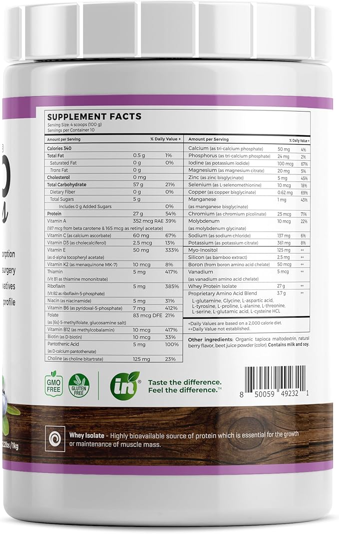 Elemental Shake – Powdered Blend – Lactose-Free Casein-Free No Artificial Additives – Smooth Easily Mixable Formula for Versatile Use (2.2 Lbs Unsweetened Berry)