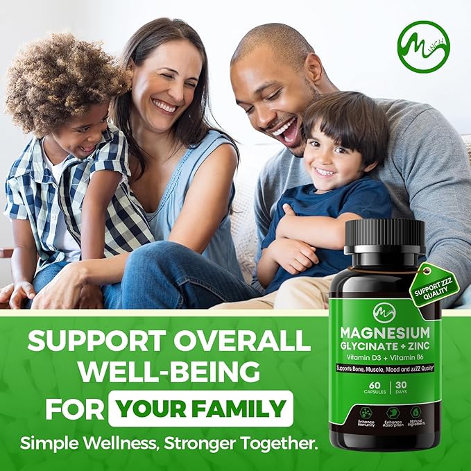(2 Pack) Magnesium Glycinate Capsules Magnesium Supplement with Zinc Vitamin D3 &amp B6 - Highly Bioavailable and Absorption - Bone Heart Joint Immune Support 120 Vegan Capsules
