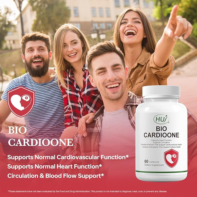 HUJ BIO CARDIOONE - 14 in 1 Formula with Nattokinase L-Arginine L-Citrulline &amp Black Garlic Extract - Vascular Health Circulation and Blood Flow Support - 60 Capsules