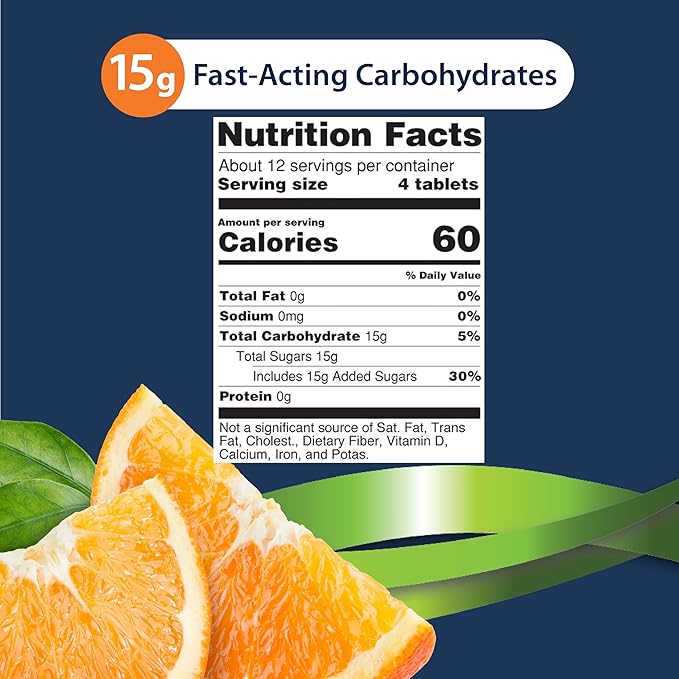 TRUEplus Glucose Tablets Chewable Orange Flavor 15g Fast-Acting Carbohydrates Fat Free Gluten Free Raise Low Blood Sugar and Boost Energy 50 Count 3 Bottles