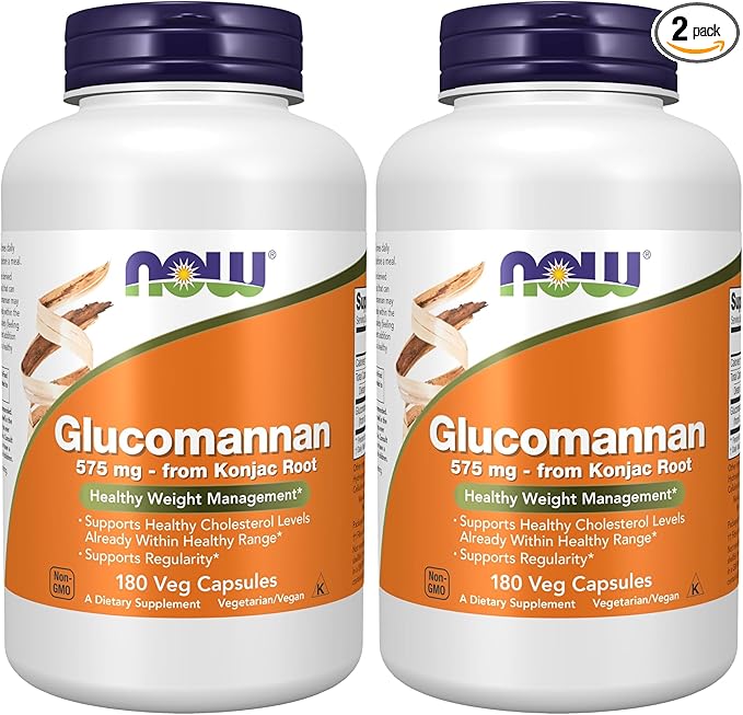 NOW Foods Supplements Glucomannan (Amorphophallus konjac) 575 mg Supports Regularity* Healthy Weight Management* 180 Veg Capsules (Pack of 2)