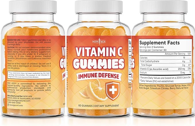 NEW AGE Vitamin C Gummies Orange Vitamin C Gummy - Supports Healthy Immune System - Vegetarian Without Gluten (180 Gummies)