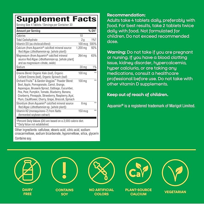 Nature’s Way Alive! Calcium Bone Support Tablets* Max Absorption Calcium Supplement with Vitamins D3 K2 &amp Magnesium Promotes Bone Health and Bone Density* Gluten Free 120 Tablets