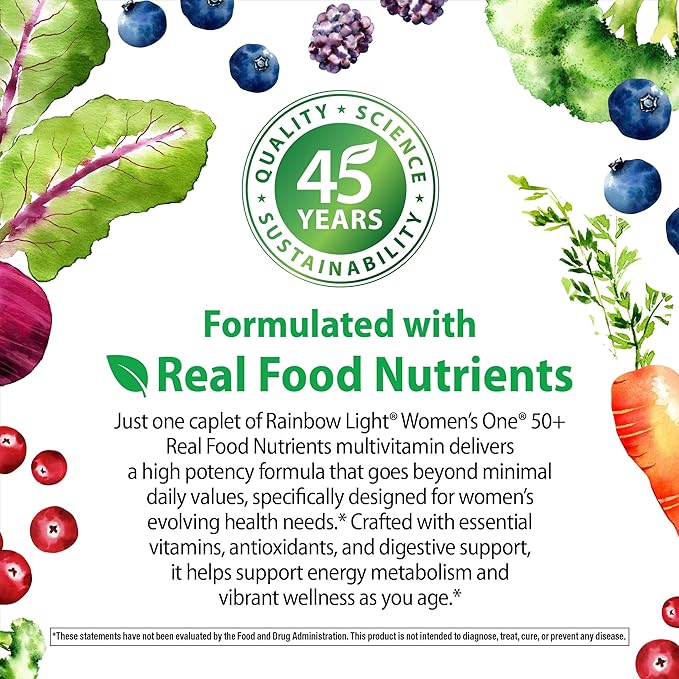 Rainbow Light Multivitamin for Women 50+ Vitamin C D &amp Zinc Probiotics Women’s One 50+ Multivitamin Provides High Potency Immune Support Non-GMO Vegetarian 150 Tablets