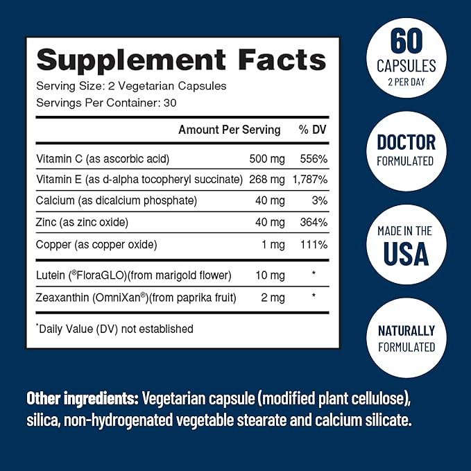 AREDS 2 Select Eye Vitamins for Macular Support - Vitamins for Eyes with Zeaxanthin Plus Lutein Macular Supplement - Premium Macular Health Formula - Eye Supplements - 60 Capsules - (Pack of 3)