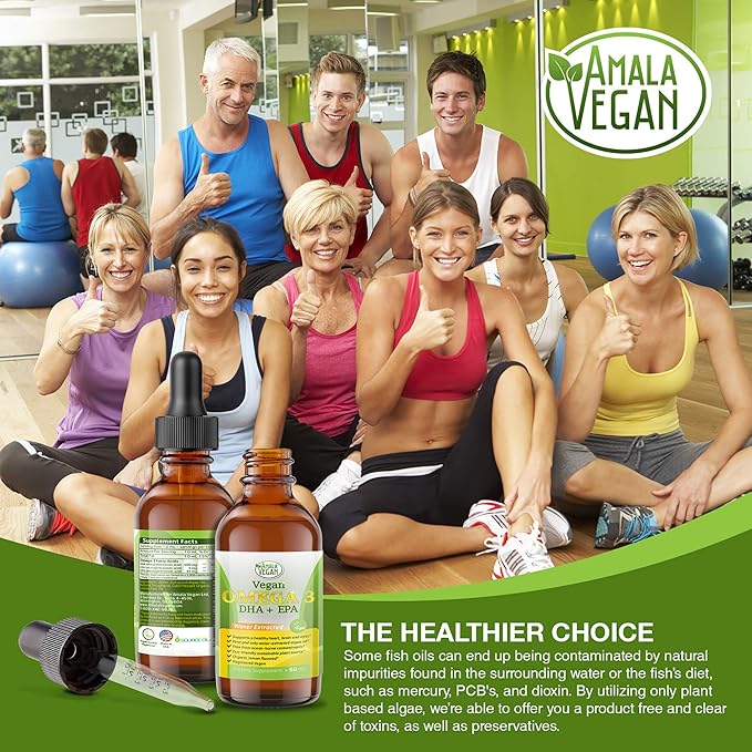Potent &amp Organic Vegan Omega 3 Liquid Supplement: Better Than Fish Oil! Plant Based Water Extracted Algae Oil- DHA EPA DPA Fatty Acids- Non GMO- Supports Immune Heart Brain &amp Joint Health-60