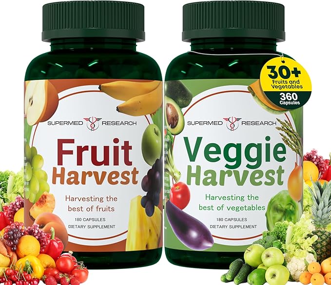 Fruits and Vegetables Supplements – 2 Pack Combination Fruit &amp Veggies Supplement – Whole Food Vitamins &amp Minerals for Adults – Superfood Veggie Vitamins for Adults (180 x 2 360 Ct)