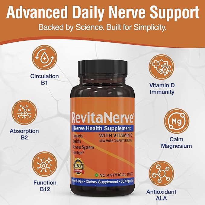 Nerve Support Supplement with 300mg Alpha Lipoic Acid Vitamin D3 Vitamin B1 B2 B6 B12 &amp Magnesium Glycinate One-per-Day Neuropathy Supplement – Daily Nutrient Blend 30 Capsules