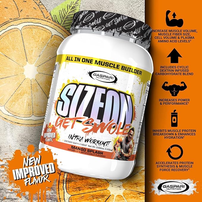 Gaspari Nutrition SizeOn The Ultimate Hybrid Intra-Workout Amino Acid &amp Creatine Formula Increased Muscle Volume &amp Muscle Recovery (3.59 Pounds Mango Splash)