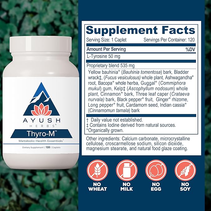 Ayush Herbs Thyro-M - Thyroid Support for Women &amp Men Thyroid Health Thyroid Care with L Tyrosine Ashwagandha Kelp Natural Energy Support - 120 Vegetarian Capsules (1 Count)