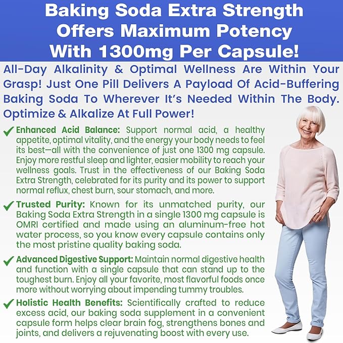 Baking Soda Aluminum Free 1300mg Per Pill Extra Strength Organic Use Pure Baking Soda Capsules for Health &amp Wellness. Baking Soda Tablets 120 Pills