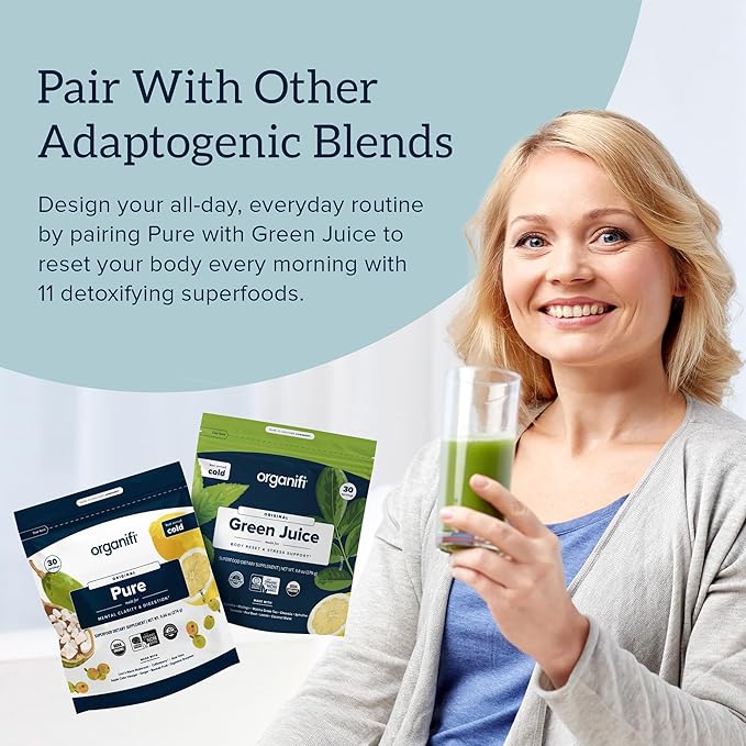 Organifi Pure - Promotes Stimulation in Learning Memory Focus and Clarity - Brain Support with Superfoods - Gluten-Free and Non GMO - Best Served Cold 30 Servings