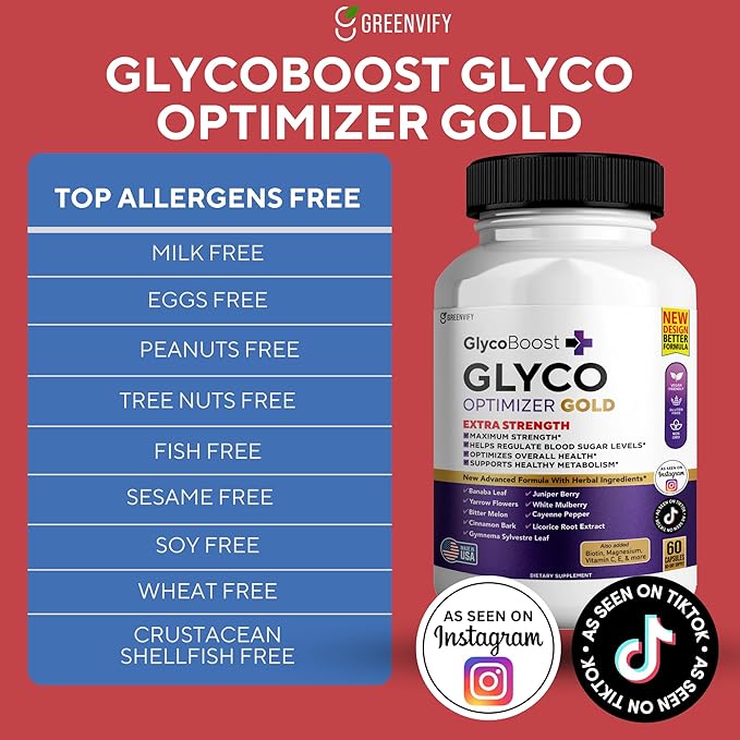 Glycoboost Glyco Optimizer Gold All Natural Formula to Maintain Healthy Levels Maximum Strength Daily Formula Blood Reviews (1 Pack - 60 Capsules)