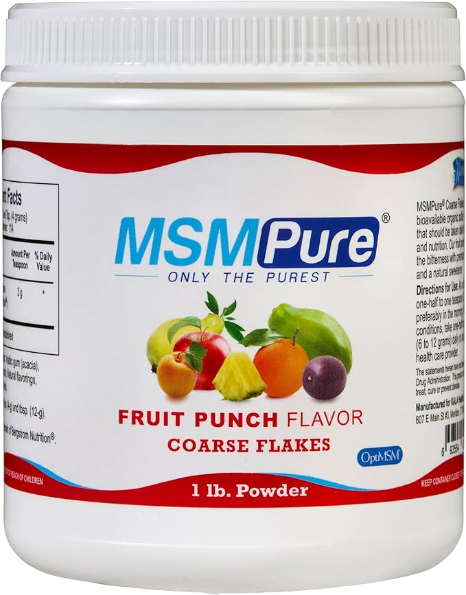 KALA HEALTH MSMPure Fruit Punch Flavored Coarse Flakes 1lb and Muscle &amp Joint Cream 2oz Bundle