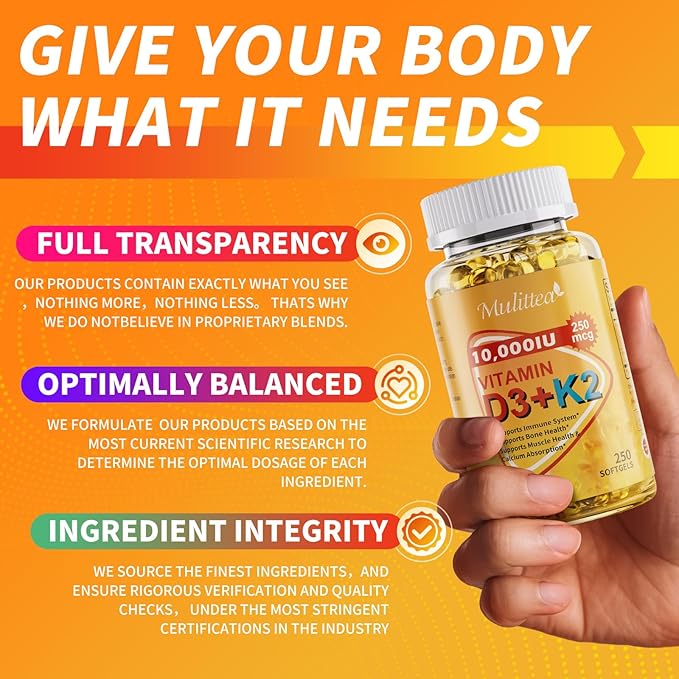 Plant-Based D3 K2 Vitamin 10000 IU w/ Virgin Coconut MCT Oil - 200 mcg MK7 Vitamin K2 Non-GMO for Ultimate Absorption - Bone Immune &amp Heart Health - Easy to Swallow D &amp K Supplement - 250 So