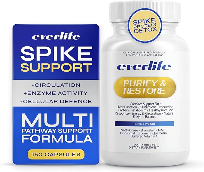 Everlife Spike Protein &amp Liver Detox Support Supplement - Liposomal Curcumin with NAC Quercetin Bromelain &amp Buffered Vitamin C – Circulation Antioxidant &amp Immune Support Blend – 150 Cap