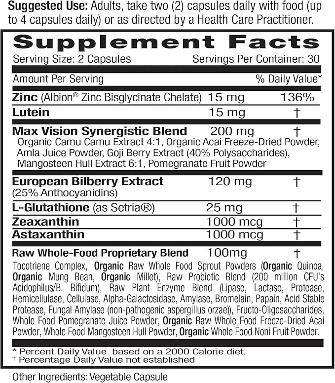 EMERALD LABS Vision Health - Premium Eye Health Supplement with Lutein Zeaxanthin &amp Albion Chelated Zinc - Vegan &amp Gluten-Free - 60 Vegetable Capsules (30-Day Supply)
