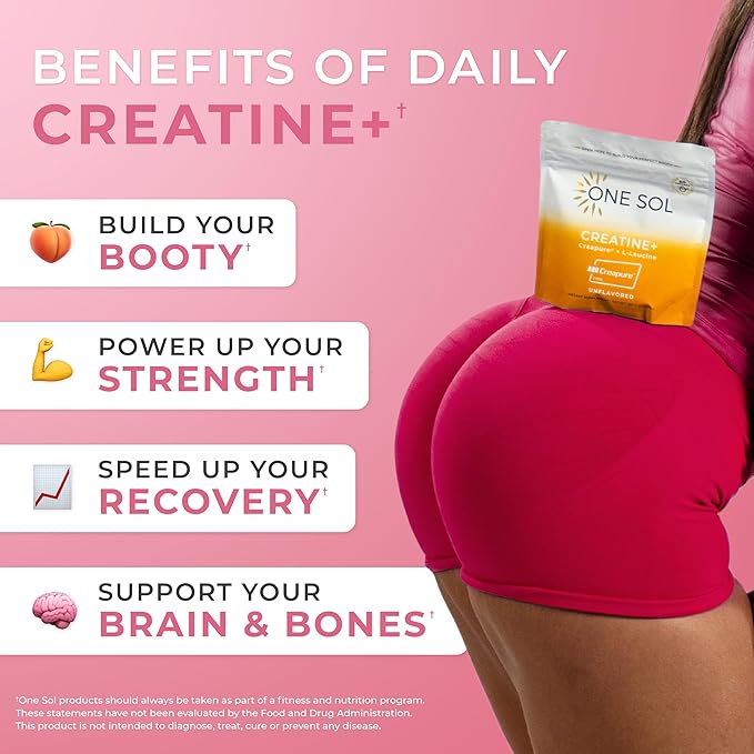 One Sol Creatine for Women All Natural Women’s Creatine Powder w Creapure &amp Leucine Increase Lean Muscle Mass Reduce Recovery Time Promotes Brain &amp Bone Health (Unflavored 60 Servings)