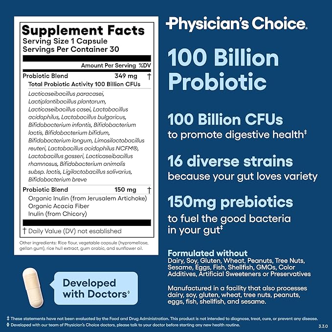Physician's CHOICE 100 Billion + Digestive Enzyme 60ct Bundle - Advanced Gut Health Support