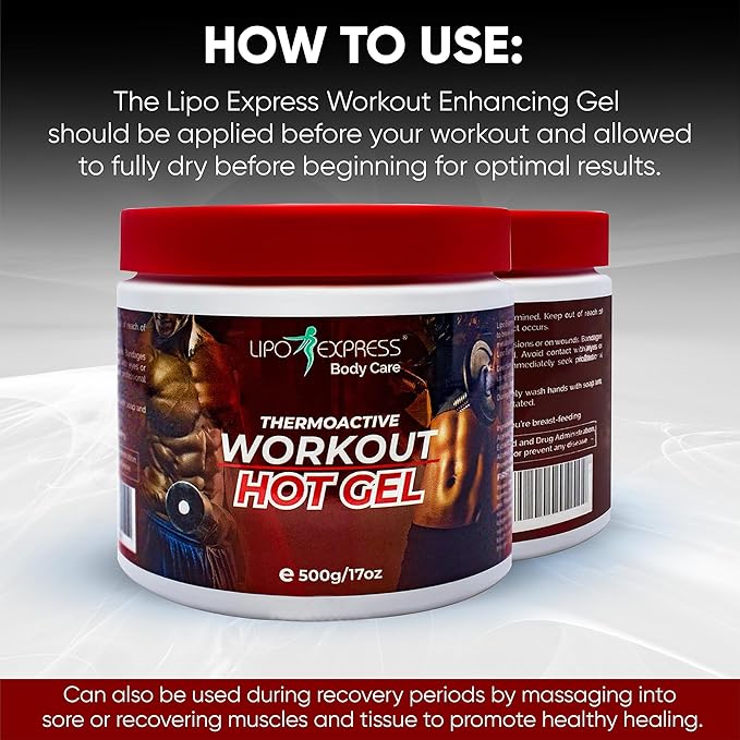 Workout Enhancing Fat Burning Hot Gel by LipoExpress 17 Oz - Best Hot-Gel Cream. Perfect for Workouts and Slimming. Thermoactive Hot Gel - Also Great for Muscle Relaxation and Massage