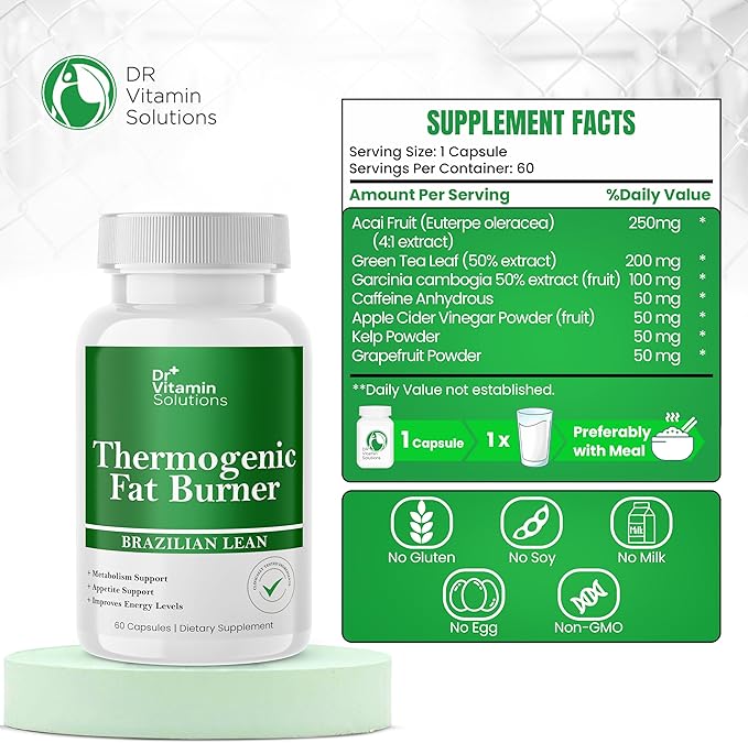 DR VITAMIN SOLUTIONS Thermogenic Fat Burner Brazilian Lean 60 Capsules and Dr. Vitamin Candida Cleanse Supplement for Men &amp Women 30 Capsules