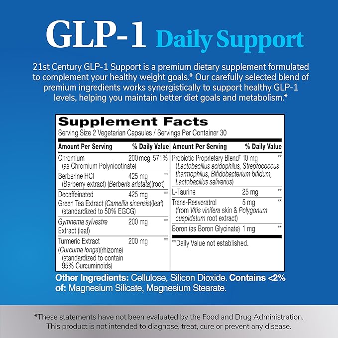 21st Century GLP-1 Daily Support Supplement (60 Count) Weight Management Exercise &amp Daily Metabolism Health Support Vegetarian Capsules with Turmeric Barberry &amp Green Tea Extract Gluten