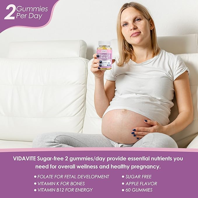Sugar Free Prenatal Gummies — 30+ Nutrients (Choline Folate Iron Vitamin) for Fetal and Neural Support Bones Energy &amp Immunity — USA-Made Vegan Prenatal Vitamins for Women (60 Gummies)