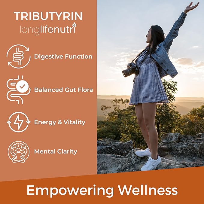 BioGutyrin – Tributyrin 500mg Postbiotic Supplement for Gut Function &amp Nutrient Absorption 120 Vegetarian Capsules Butyric Acid for Butyrate Production 4-Month Supply GMP Certified Made in U