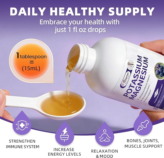 Potassium Magnesium Supplement Liquid-High Absorption Calm Magnesium&ampPotassium Drops Sugar-Free Plus GingerTurmericBlack Pepper for MuscleLeg CrampsBone &amp Energy &amp Immune Support - 16