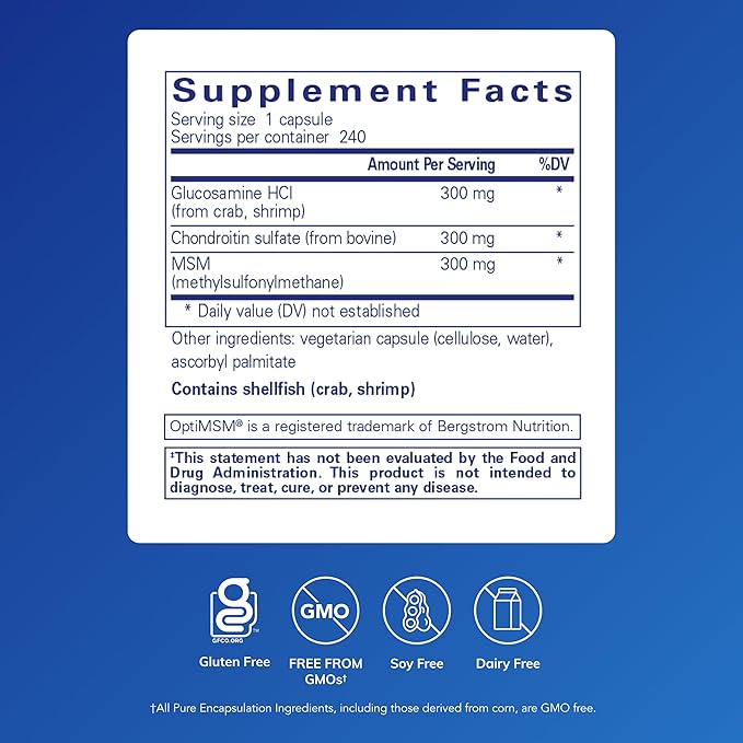 Pure Encapsulations Glucosamine Chondroitin with MSM - Supports Joint Health &amp Normal Cartilage Formation* - Maintains Enzyme Activity - Gluten-Free &amp Non-GMO - 240 Capsules