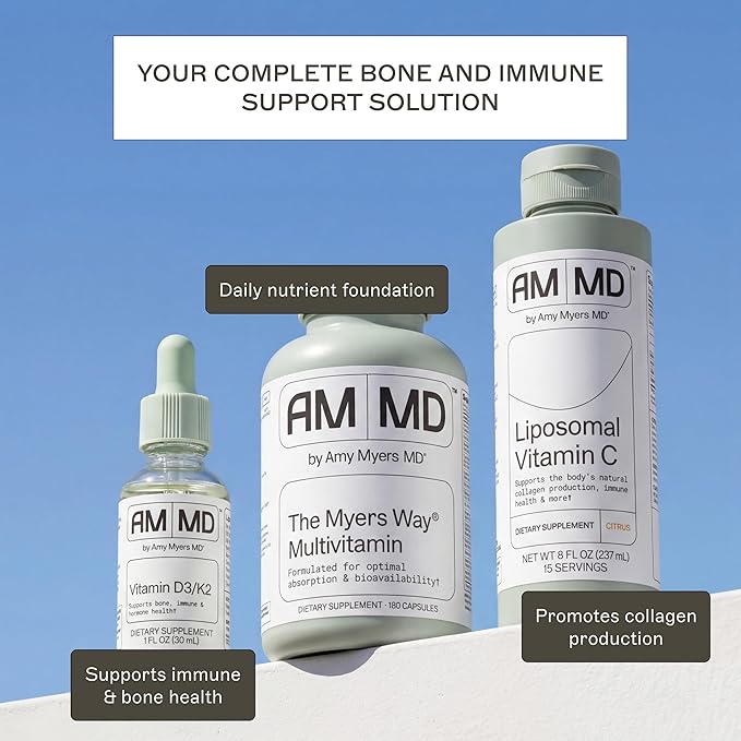 Amy Myers MD Vitamin D3/K2 Liquid - Supports Bone Health Immune Function &amp Hormone Balance - High Absorption - Non-Dairy Gluten-Free - 1 fl oz (30 Servings)
