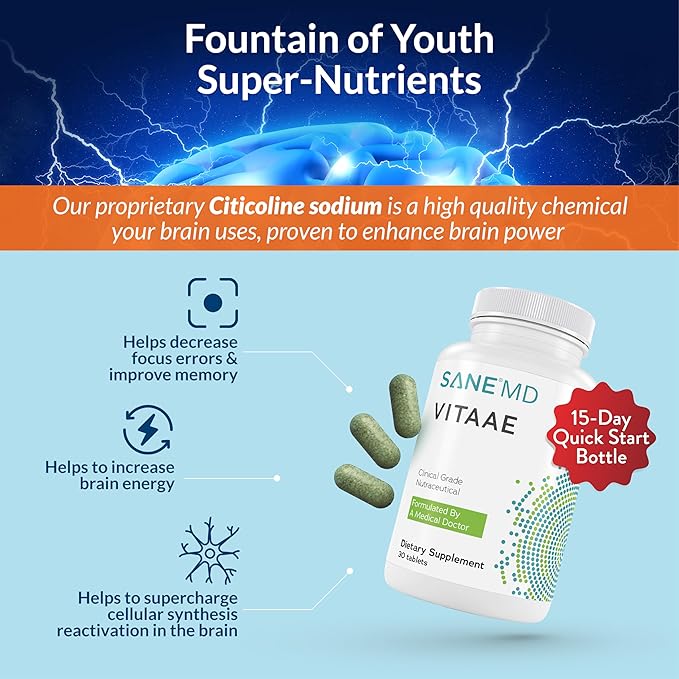 SANE MD Vitaae - Throat Phlegm Coughing and Brain Support - Citicoline Supplements for Respiratory Throat and Brain Health