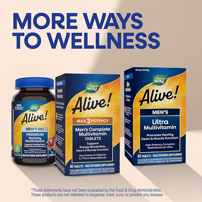 Nature’s Way Alive! Men’s Max3 Potency Daily Multivitamin High Potency Multivitamin for Men with B-Vitamins for Cellular Energy* Supports Heart Muscle and Eye Health* 90 Tablets