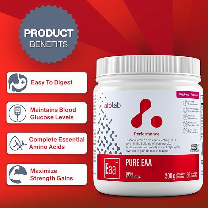ATP LAB Pure EAA Powder 300g - Raspberry Flavor - Complete 11 EAAs Blend - L-Lysine &amp L-Methionine Supplement - Essential Amino Acids with Electrolytes for Active Living and Post-Exercise Support