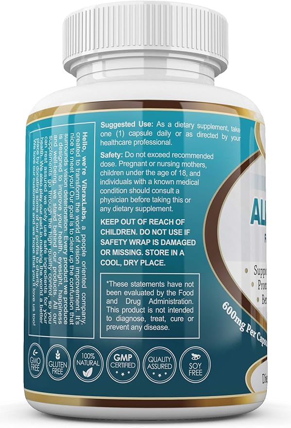Alpha Lipoic Acid 600mg Capsules - Extra Strength ALA Supplement - Best Pure Vegetarian Capsules for Nerve Pain Skin Face Eye and Brain Boost – Helps Sustain Natural Detoxification Non-GMO