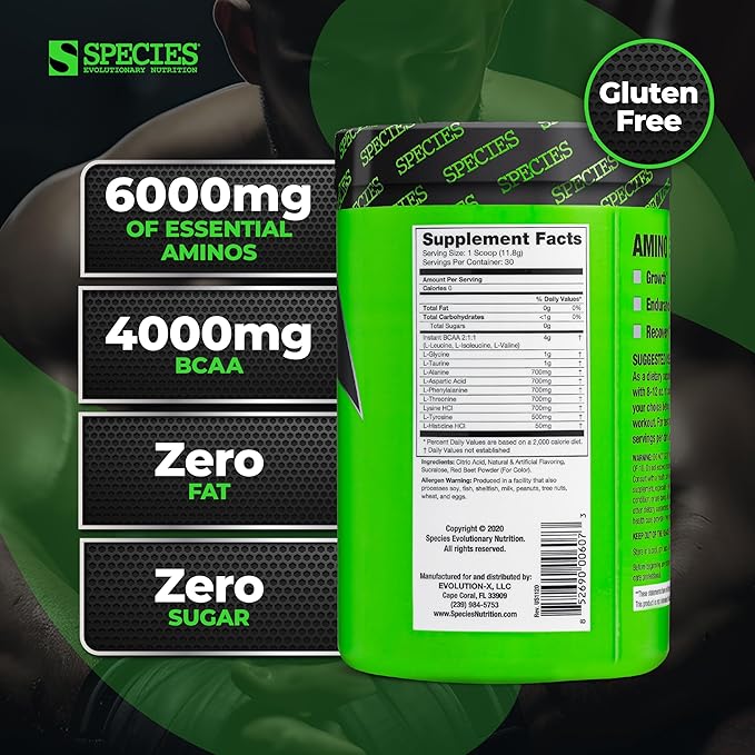 Species Nutrition Amino Evolved EAA &amp BCAA Powder Fermented Branched Chain Amino Acids Muscle Recovery &amp Endurance Pre &amp Post Workout Supplement (Strawberry Watermelon 30 Servings)