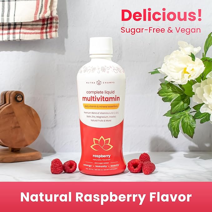 NutraChamps Complete Liquid Multivitamins | No Added Sugar | Vitamins for Women Men &amp Kids | Vegan Liquid Vitamin Multimineral Supplement | Energy Immunity &amp Beauty