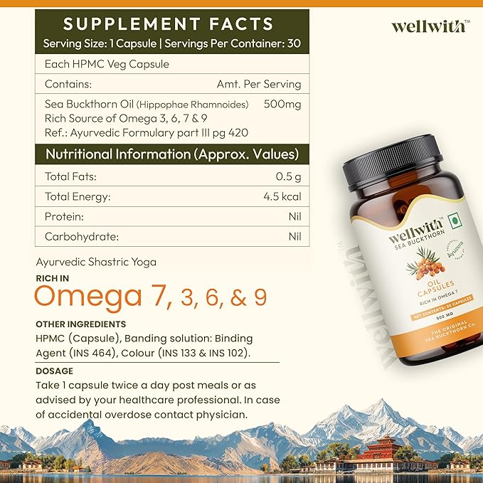 Himalayan Sea Buckthorn Berry Oil | 500mg 90 Softgels Vegan Capsules | Rich in Omega 3 6 7 &amp 9 (Pack of 3)