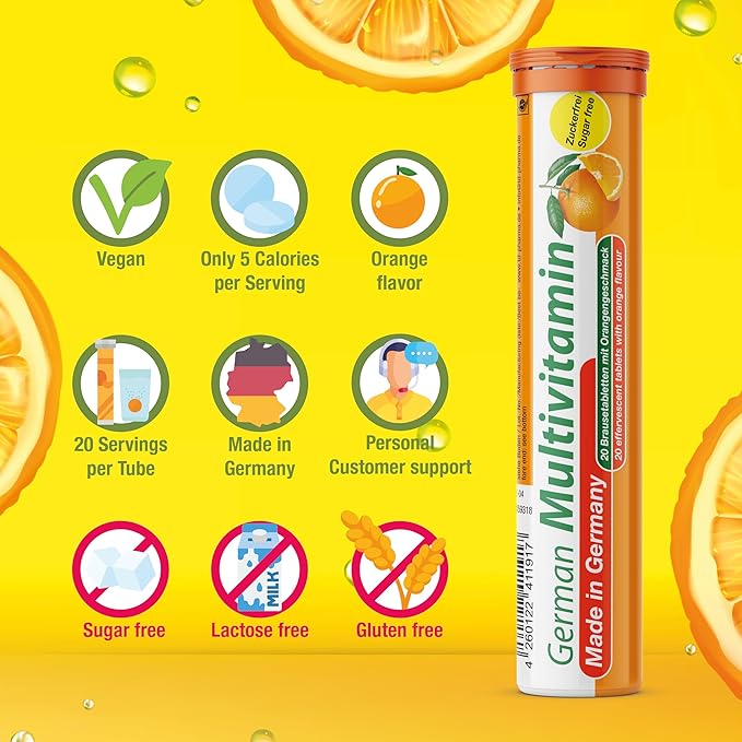 T&ampD German Vitamin Minerals - 140 Vegan/Vegetarian Drink Effervescent Tablets - Mixed Fruit Flavor Box - Made in Germany