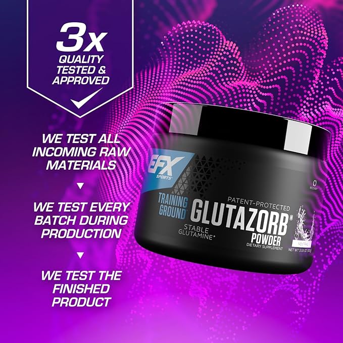 EFX Sports Training Ground Glutazorb Powder | Highly Concentrated pH Correct Glutamine Supplement | Digestion &amp Immune Support | 66 Servings (Unflavored)