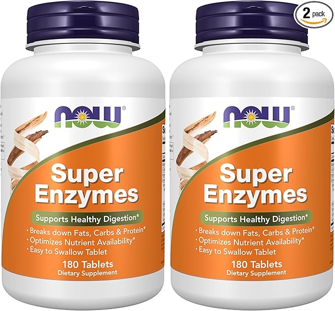NOW Foods Supplements Super Enzymes Formulated with Bromelain Ox Bile Pancreatin and Papain 180 Tablets (Pack of 2)
