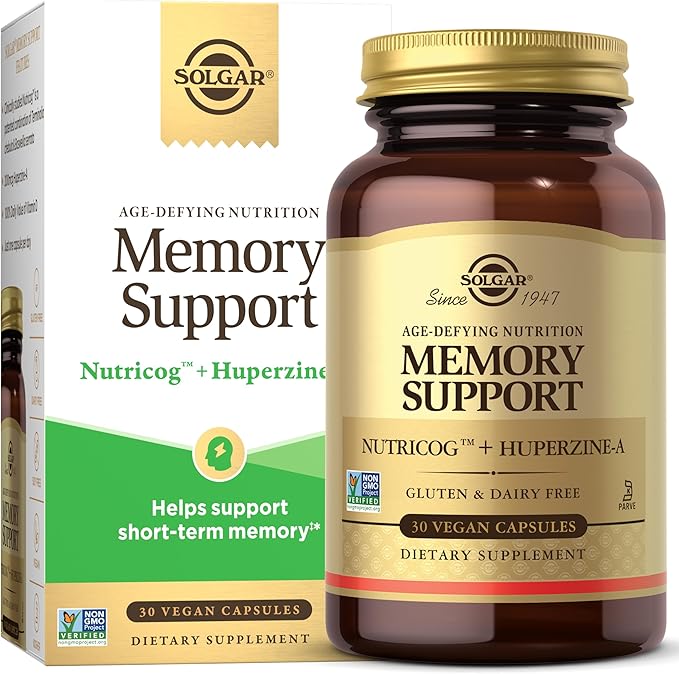 Solgar Memory Support Brain Dietary Supplement for Memory and Focus Clinically Studied Nutricog Vitamin D &amp Huperzine-A Nootropic Brain Health Supplement Healthy Aging Support 30 Servings